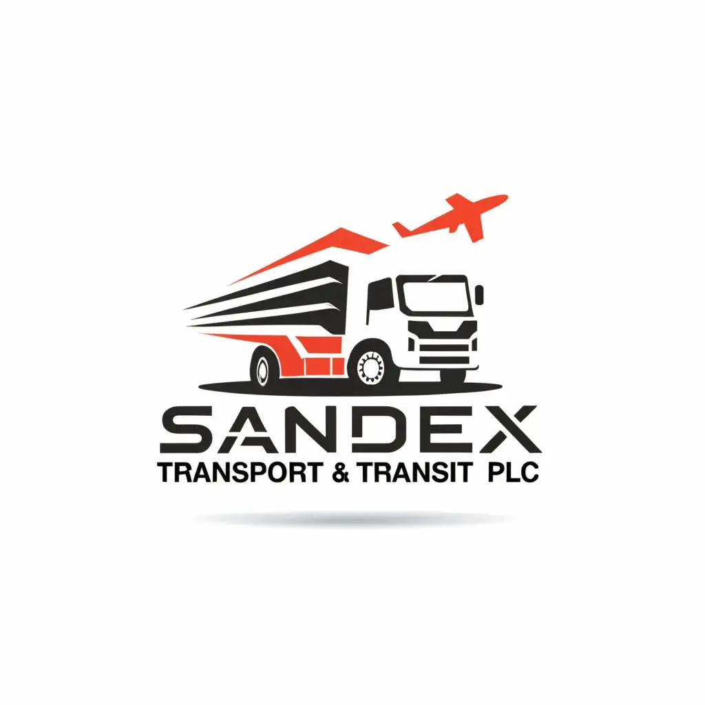 a logo design,with the text "Sandex
Transport and Transit PLC", main symbol:Truck, Plane, Road,Moderate,clear background