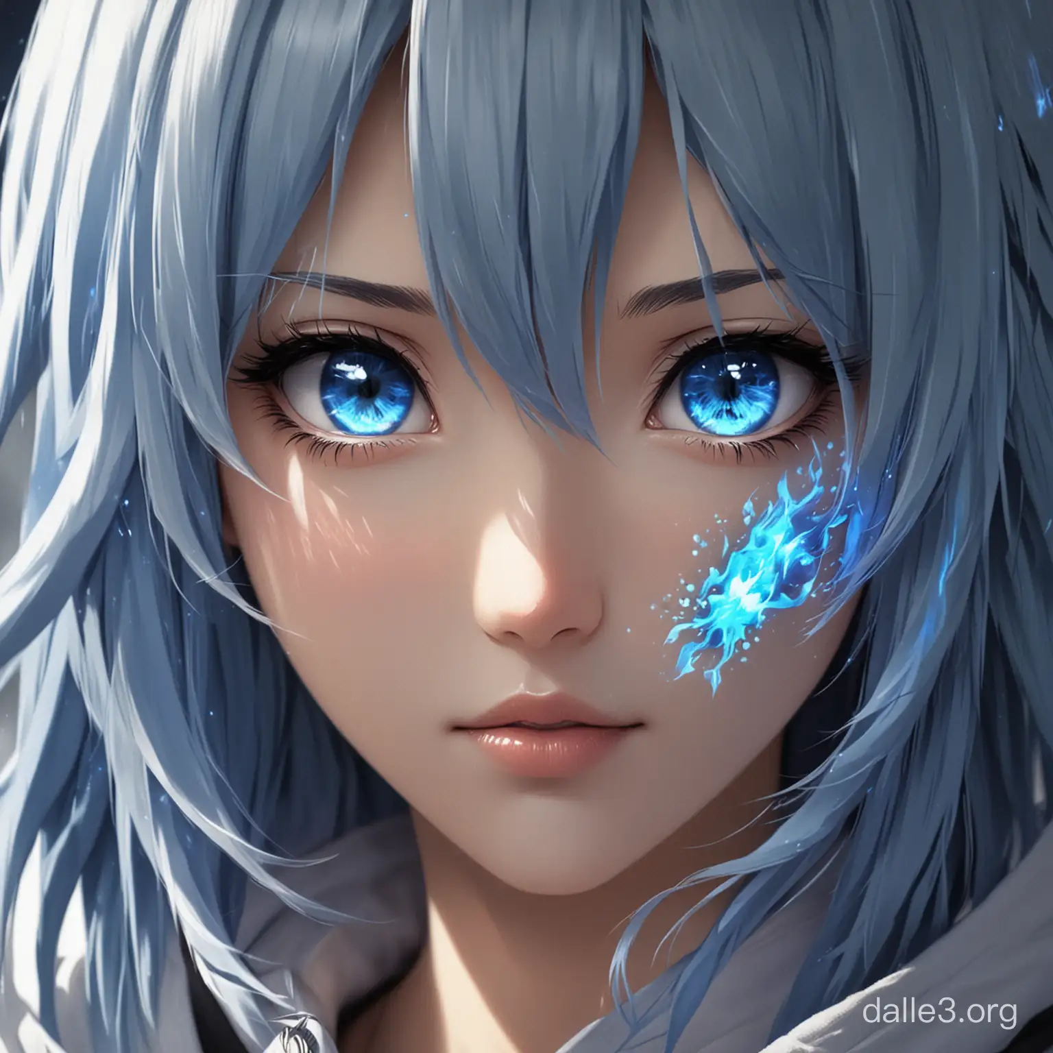 anime girl with blue fire from the eye