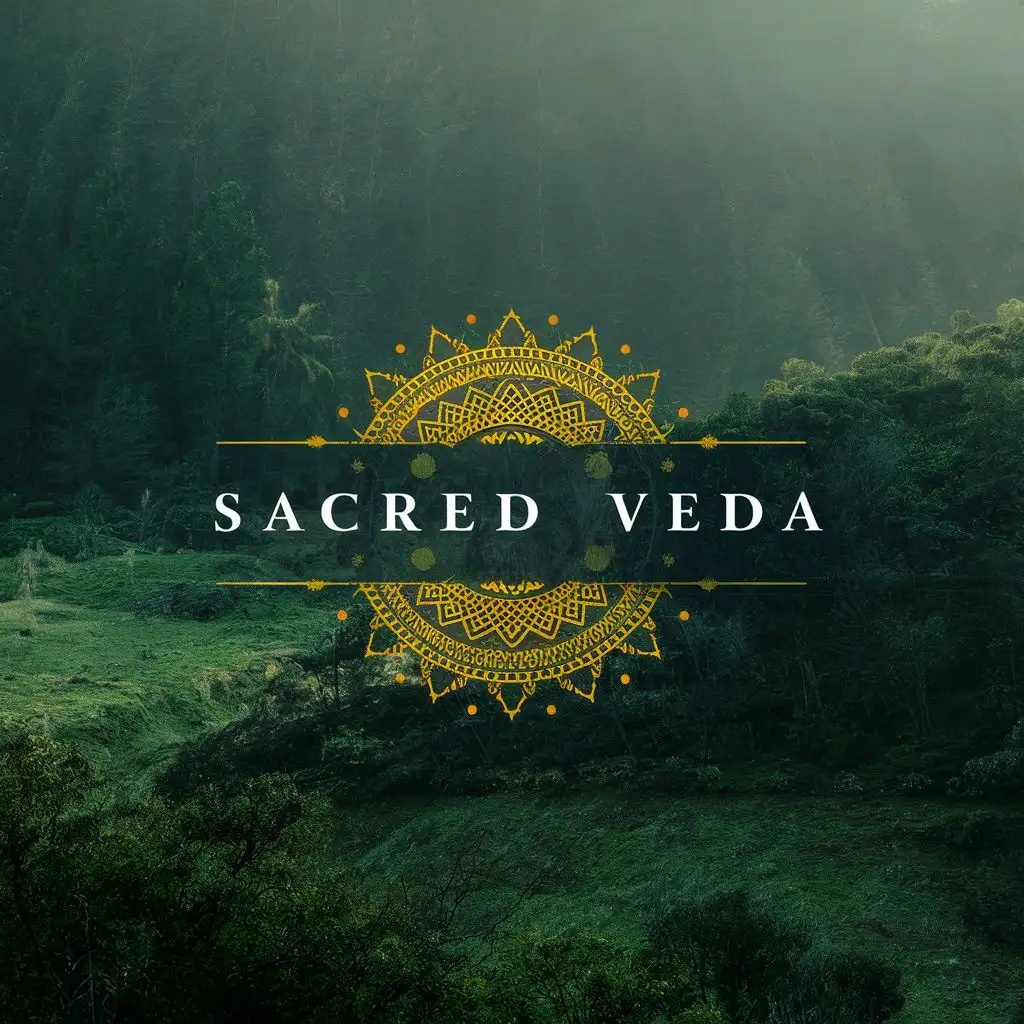 logo, Nature, with the text "Sacred Veda", typography