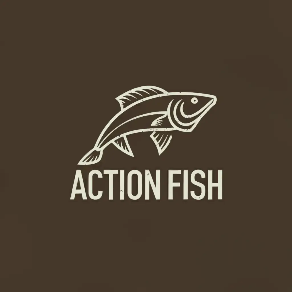 a logo design,with the text "Action Fish", main symbol:Tattered Weather Background. Simple outline of mean fish in action pose,Minimalistic,be used in Entertainment industry,clear background