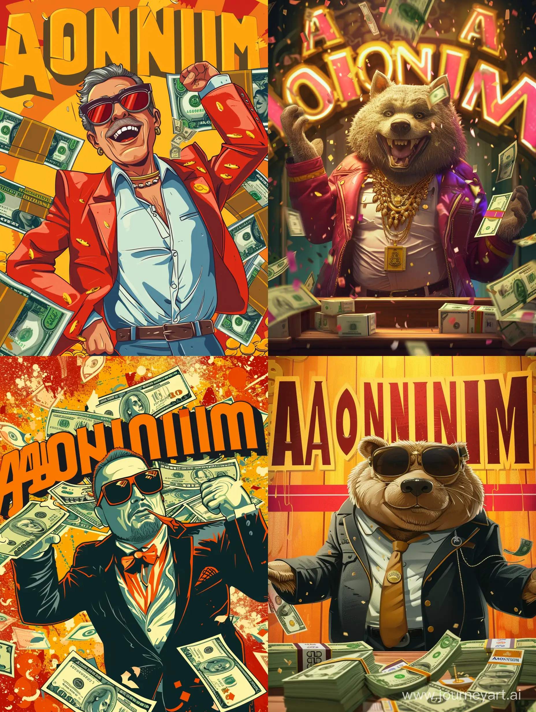 Antonim-Character-Surrounded-by-Wealth-in-Vibrant-Image