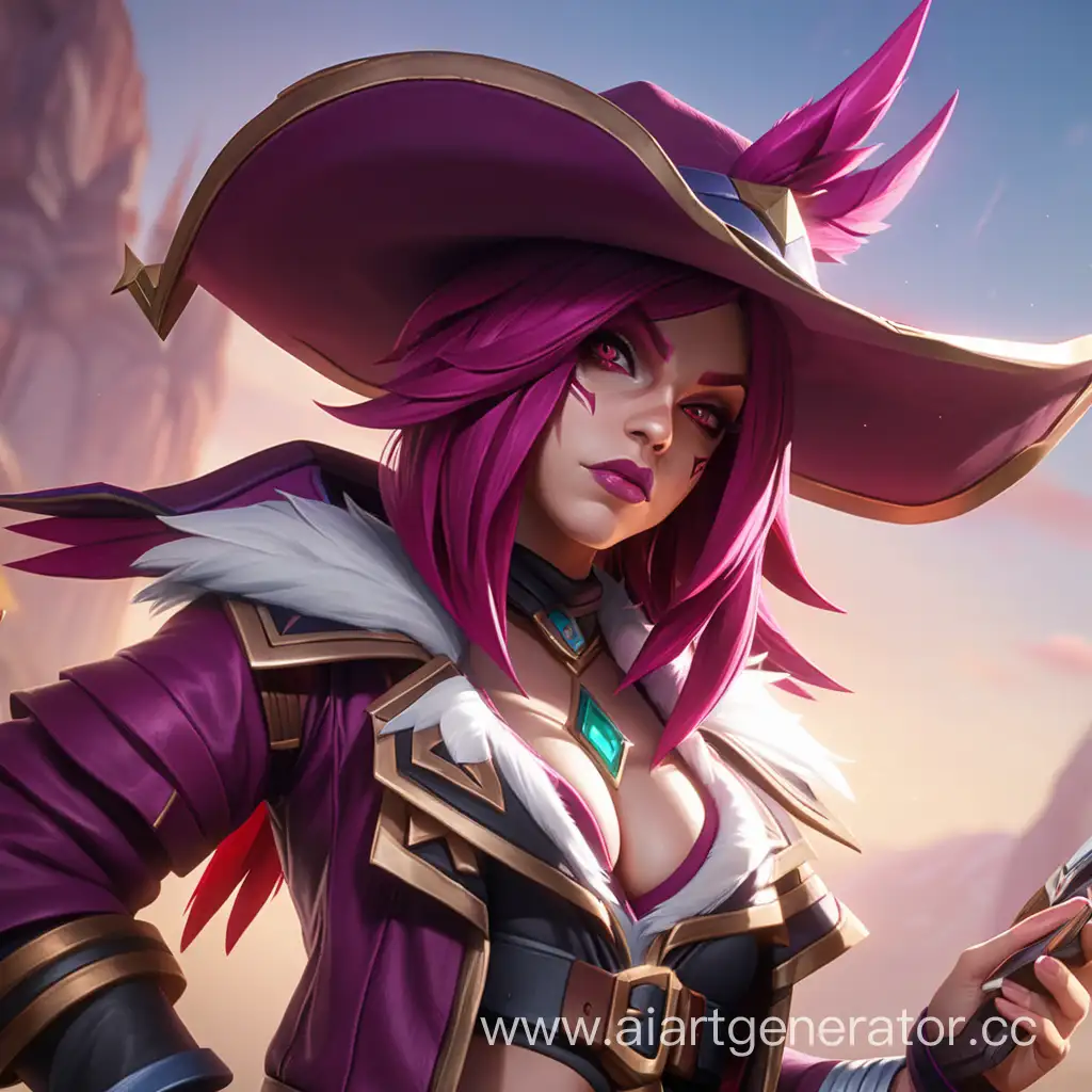 Xayah from League of Legends in the form of a cowboy
