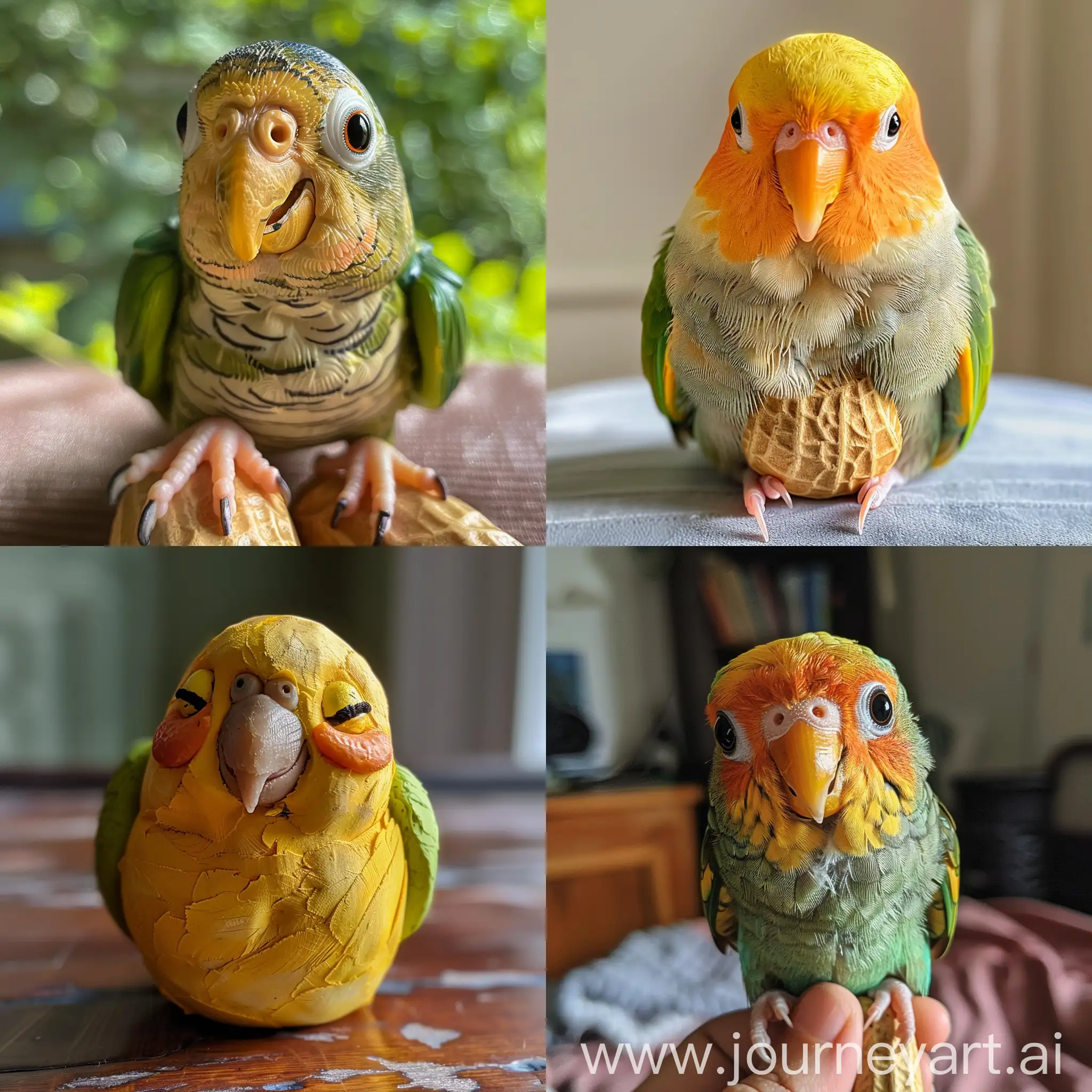 Parrotlets-Face-on-Mr-Peanut-Body-Colorful-Avian-Fusion-Art