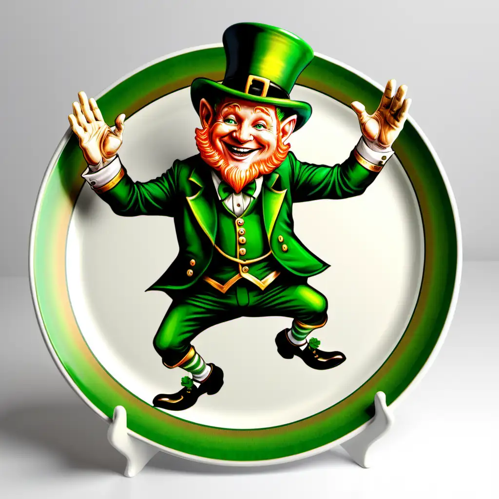 Lively Irish Leprechaun Dancing with a Festive Platter