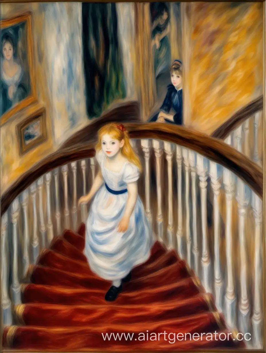 Elegant-Girl-Ascending-Spiral-Staircase-Renoirinspired-Oil-Painting