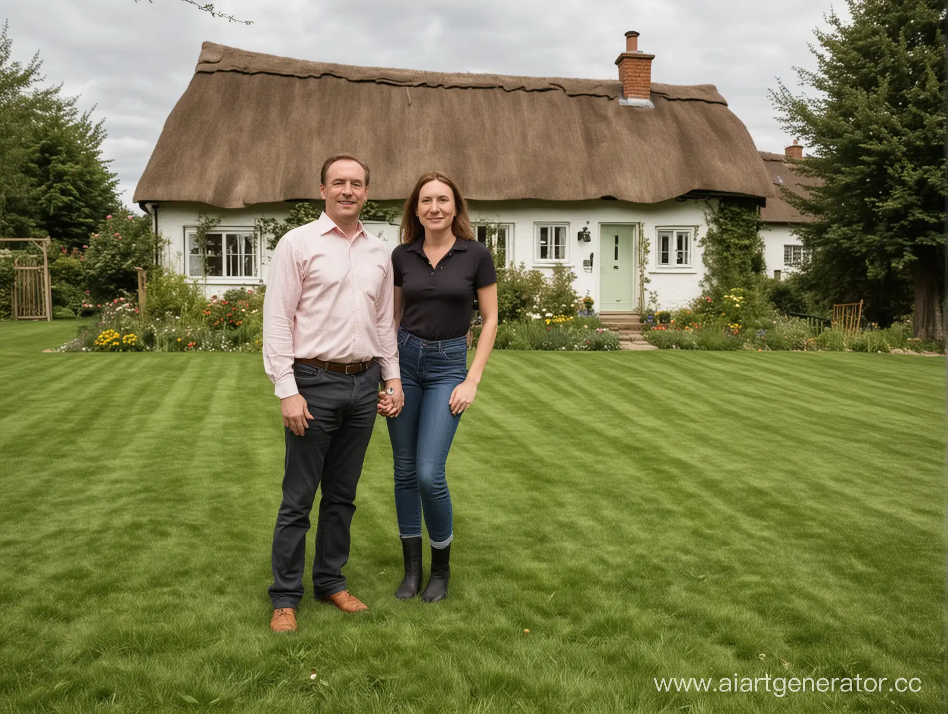 Estate-Owners-Standing-Proudly-Before-Their-Cottage-on-a-Lush-Lawn