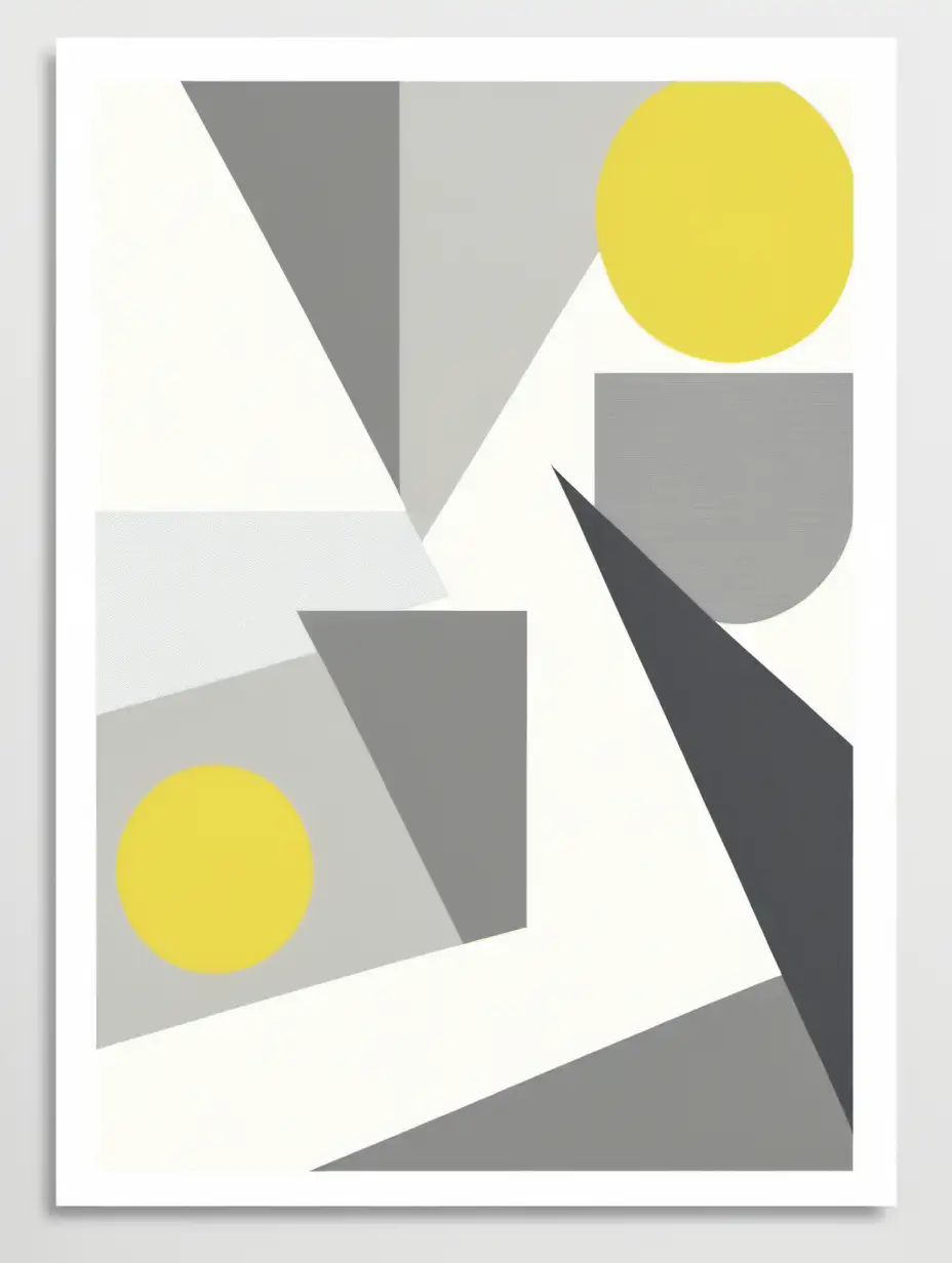 Abstract print, bold geometric shapes, white, grey and a splash of lemon