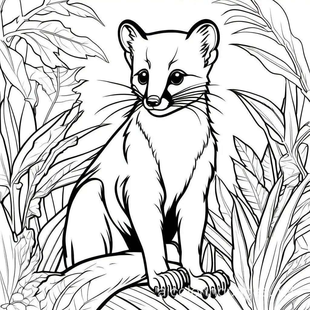 Create a b/w coloring book page of PISCIVOROUS MARTEN  ; line-art; realistic; bold lines; white background; no color, no grey-tone, no shading ; , Coloring Page, black and white, line art, white background, Simplicity, Ample White Space. The background of the coloring page is plain white to make it easy for young children to color within the lines. The outlines of all the subjects are easy to distinguish, making it simple for kids to color without too much difficulty, Coloring Page, black and white, line art, white background, Simplicity, Ample White Space. The background of the coloring page is plain white to make it easy for young children to color within the lines. The outlines of all the subjects are easy to distinguish, making it simple for kids to color without too much difficulty