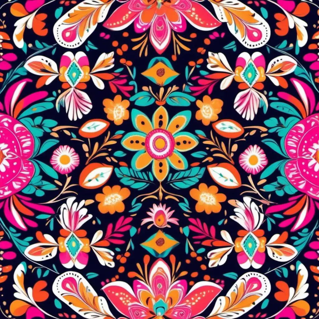 bright vibrant colorful folklore seamless pattern, elegant beautiful, pink,