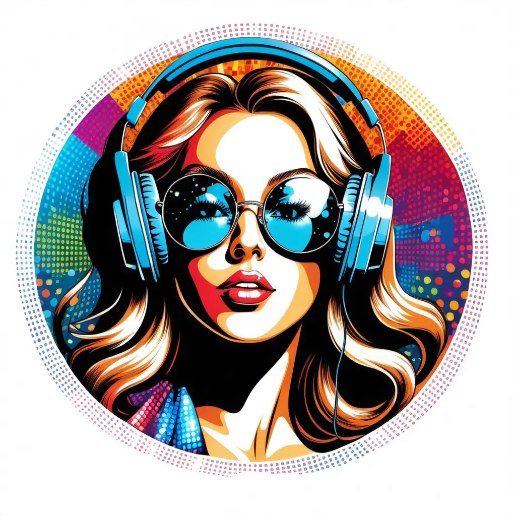 Retro Disco Style Design with Mirrored Glasses and Headphones
