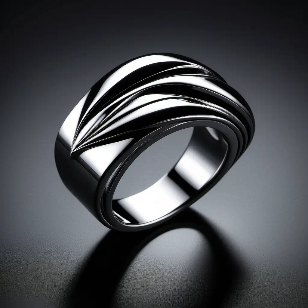 Sleek and Minimalist Art Deco Ring Inspired by Zaha Hadid