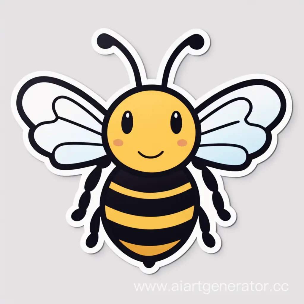 Colorful-Bee-Icon-Sticker-with-Floral-Background