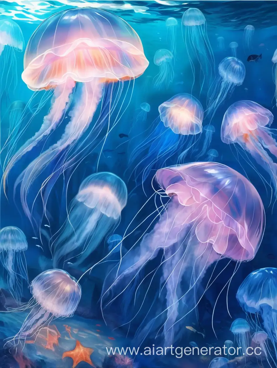 Graceful-Jellyfish-Gliding-Through-Ocean-Waters