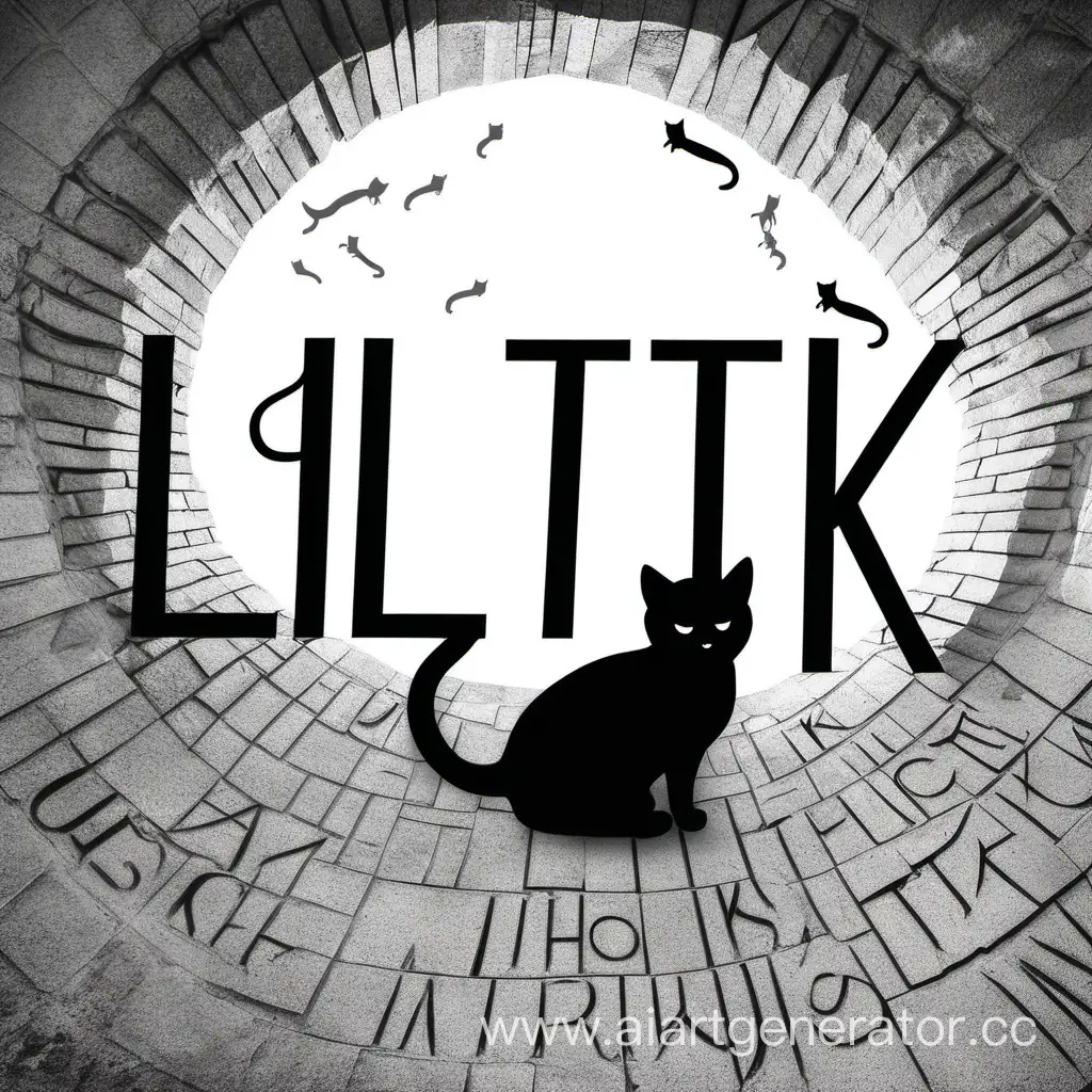 Кошка одноцветная крадущаяся по надписи 
Lik Tik
