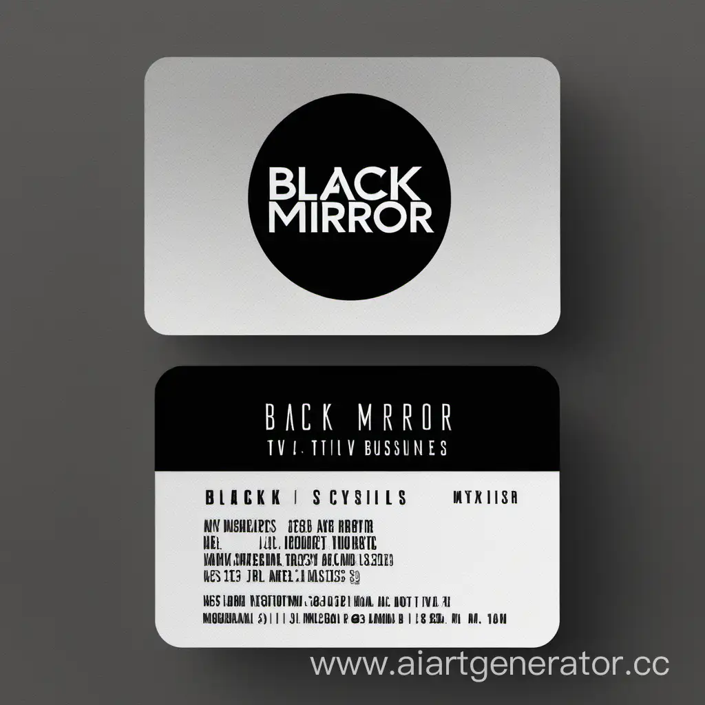 Concept: Black Mirror TV Series Business Card  Prompt: Dark and dystopian-themed business card for the Black Mirror TV series 