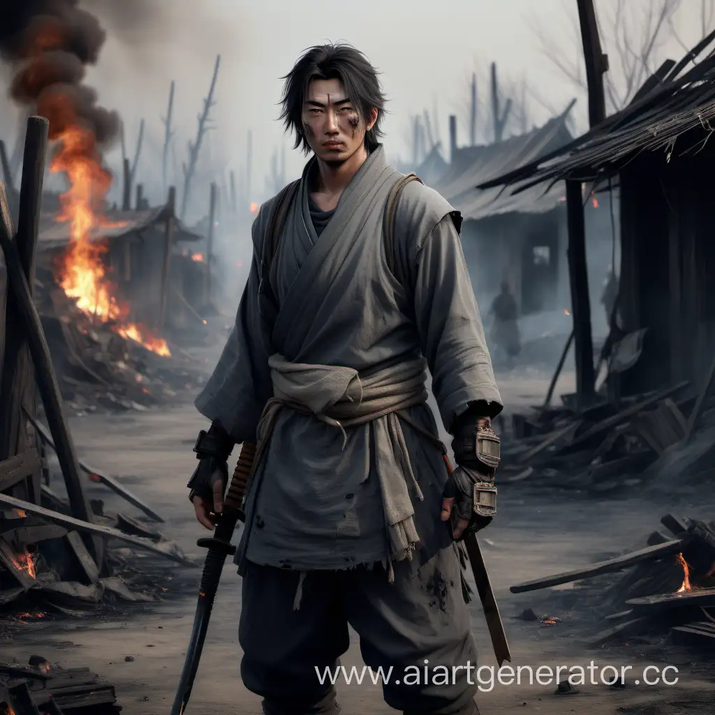 Courageous-Ronin-Amidst-Devastation-Lone-Warrior-in-a-Burning-Village