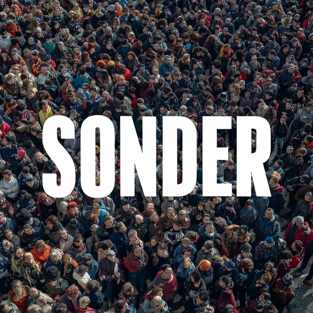 logo, thousands of people, with the text "Sonder", typography
