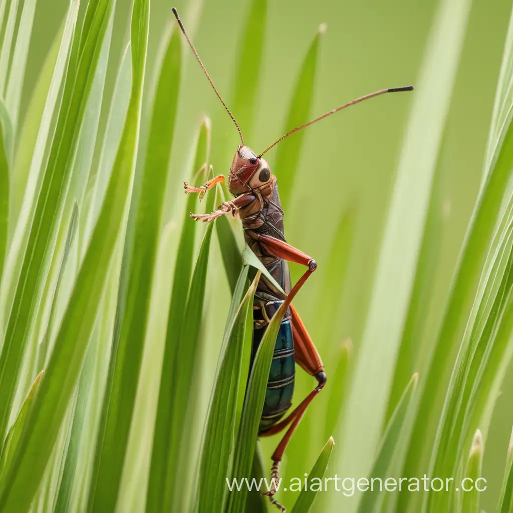 a cricket on top of a tall grass