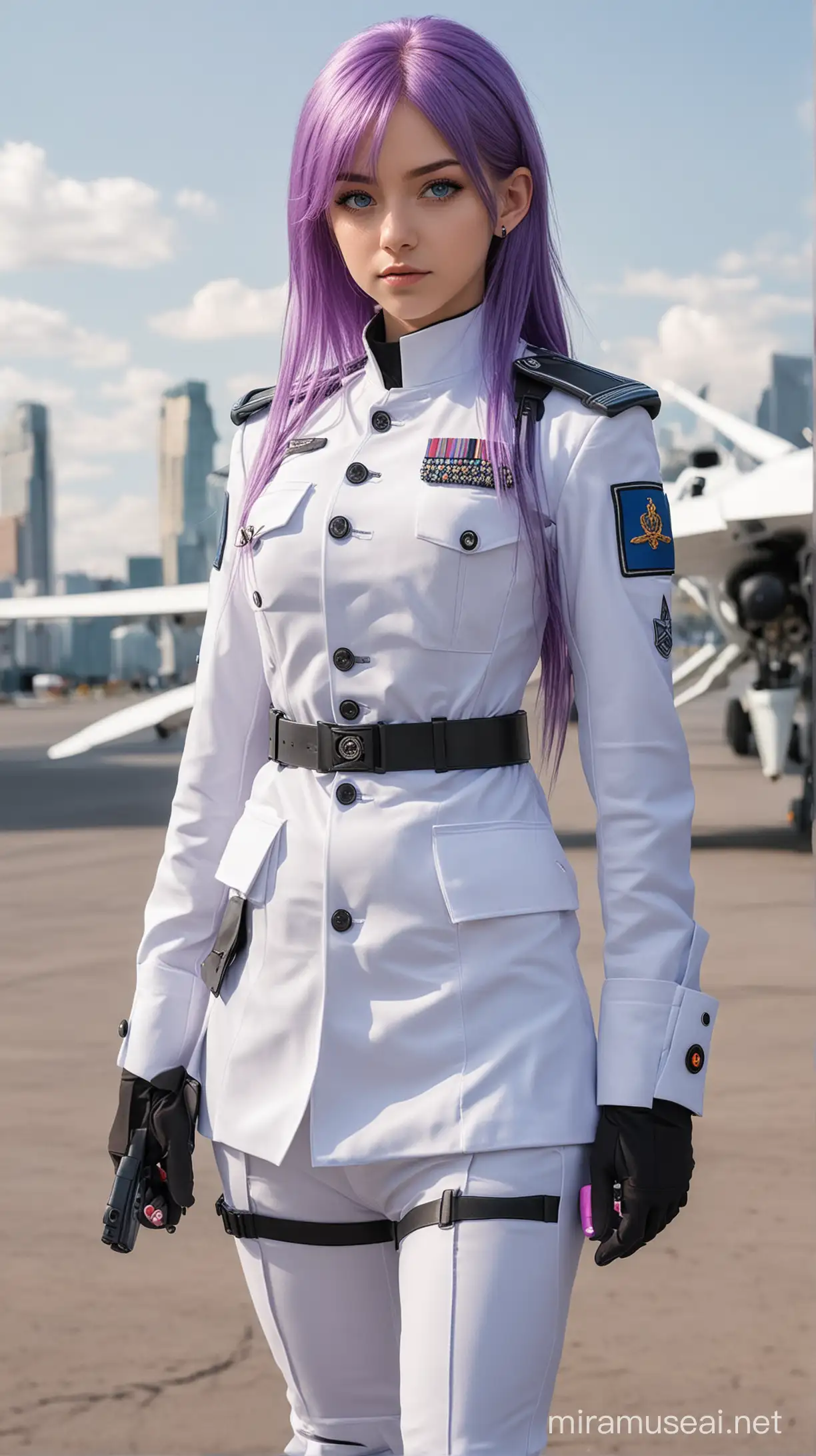 Anime Girl with Modern Russian GuardStyle Clothing and White Drone