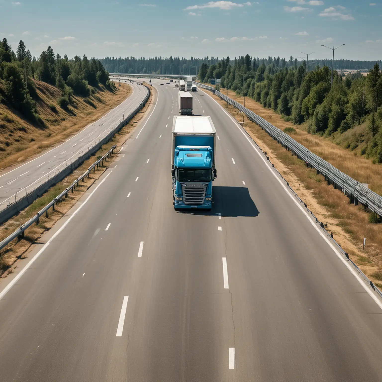 Freight Truck Speeding on Busy Highway