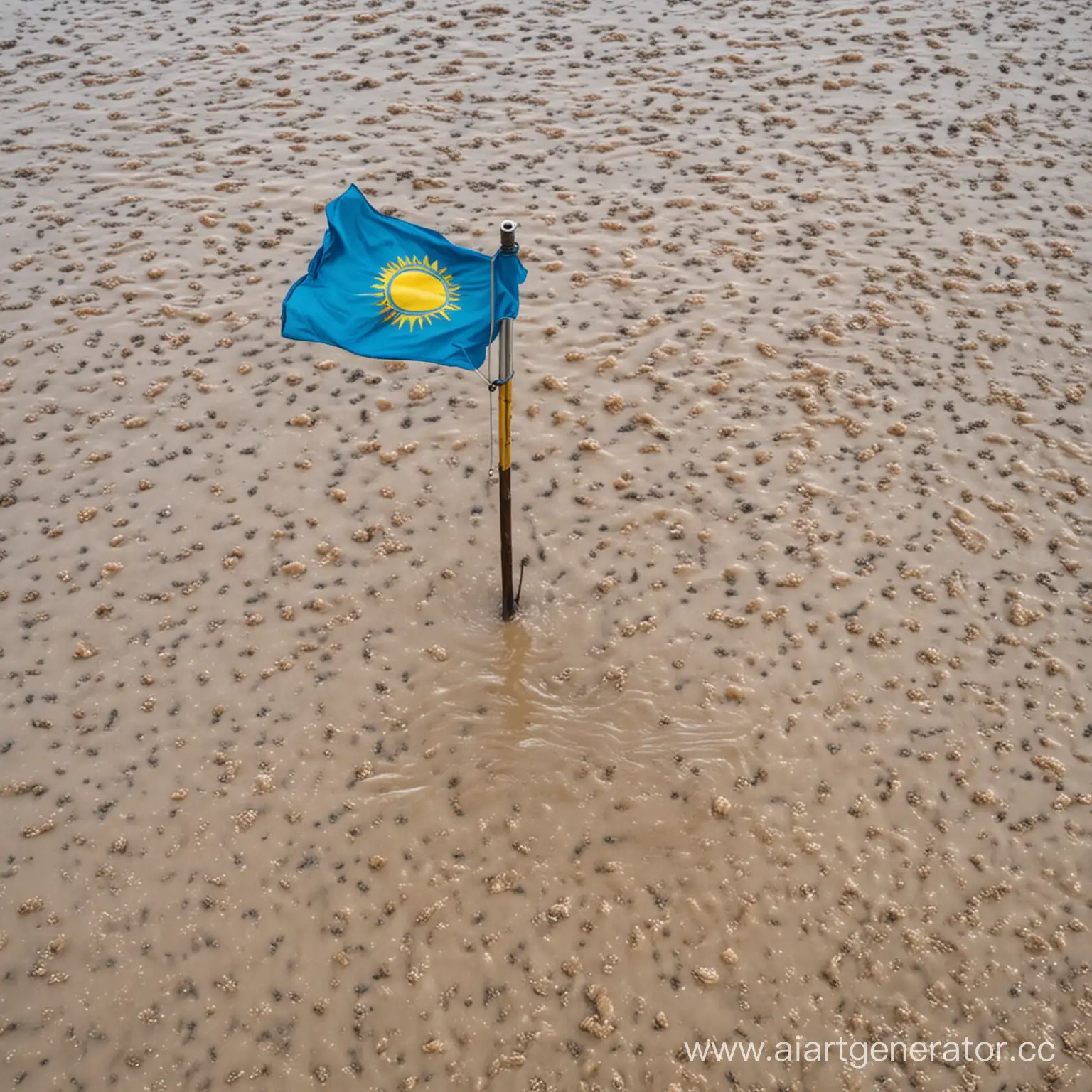 Kazakhstan-Flag-amidst-Flooding-Waters-Symbolic-Resilience-in-a-Natural-Crisis