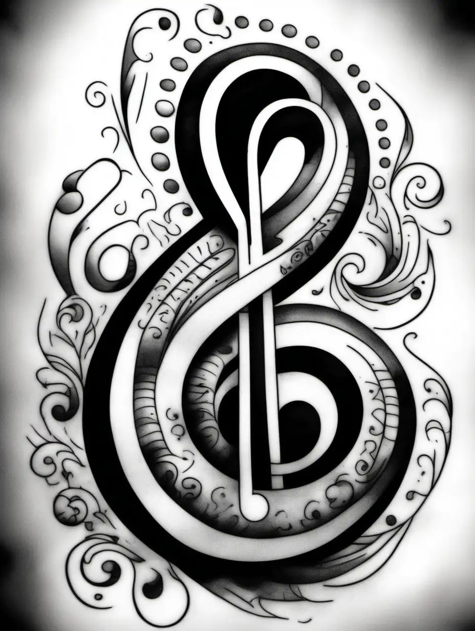 A tattoo style drawing of a bass clef. Black and White. creative.metaphoric.