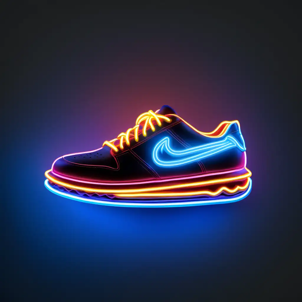 realistic neon floating sneaker floating
