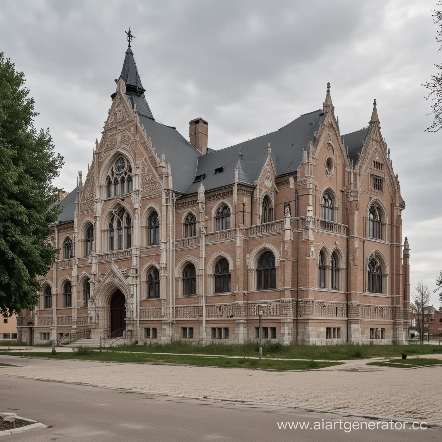 Gothic-Style-Elementary-School-Building-with-Towering-Spires