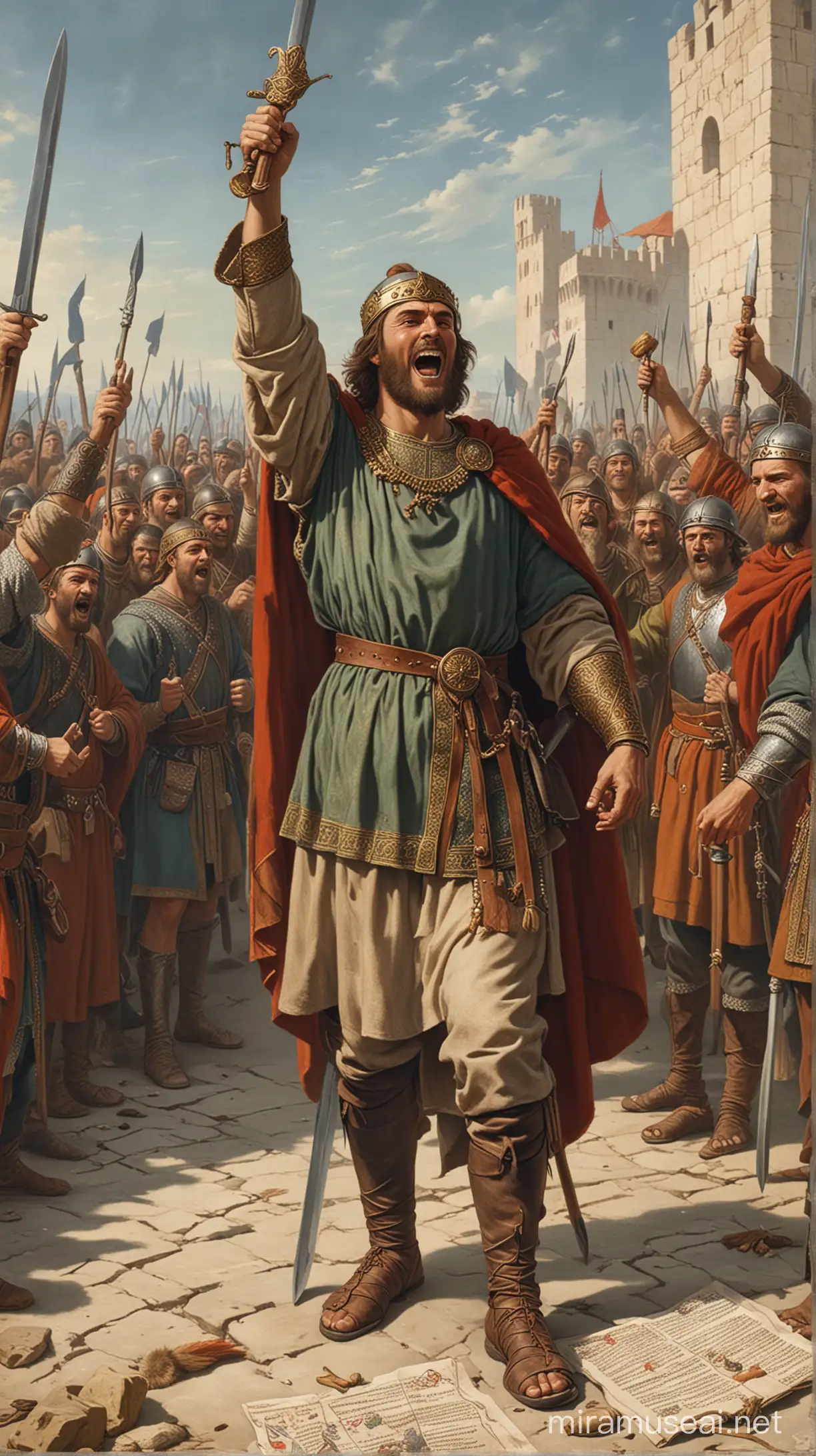 Attila the Hun Celebrates Victory with Byzantine Agreement in Background