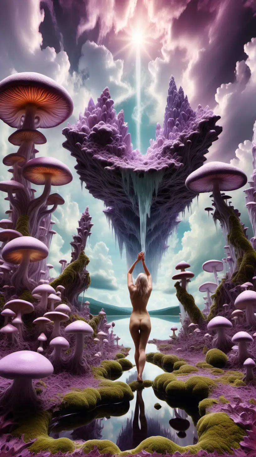Enchanting Ascension Psychedelic Mineral Cloudscape with Nude Woman