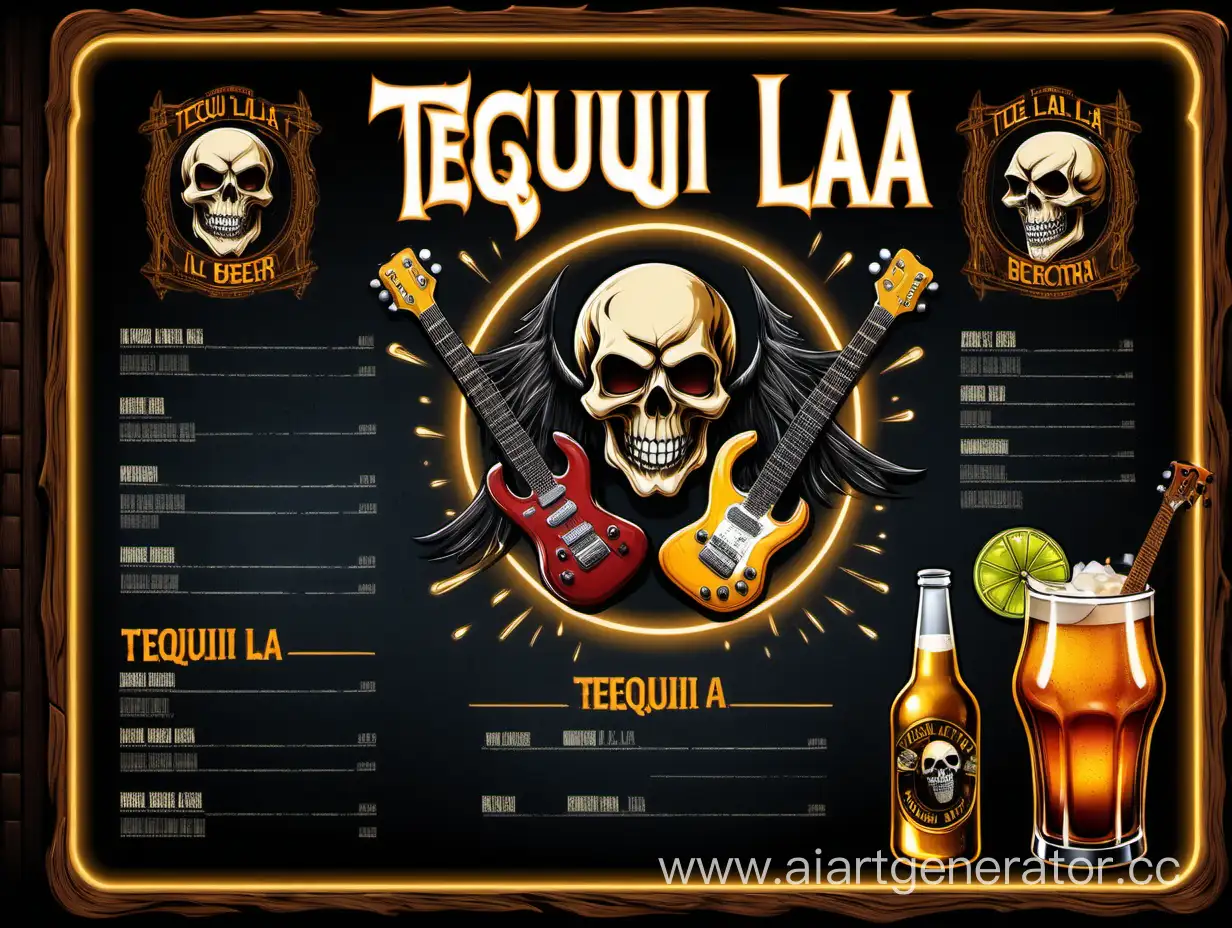 Vibrant-Night-Bar-Menu-Tequi-La-La-with-Skull-and-Electric-Guitars