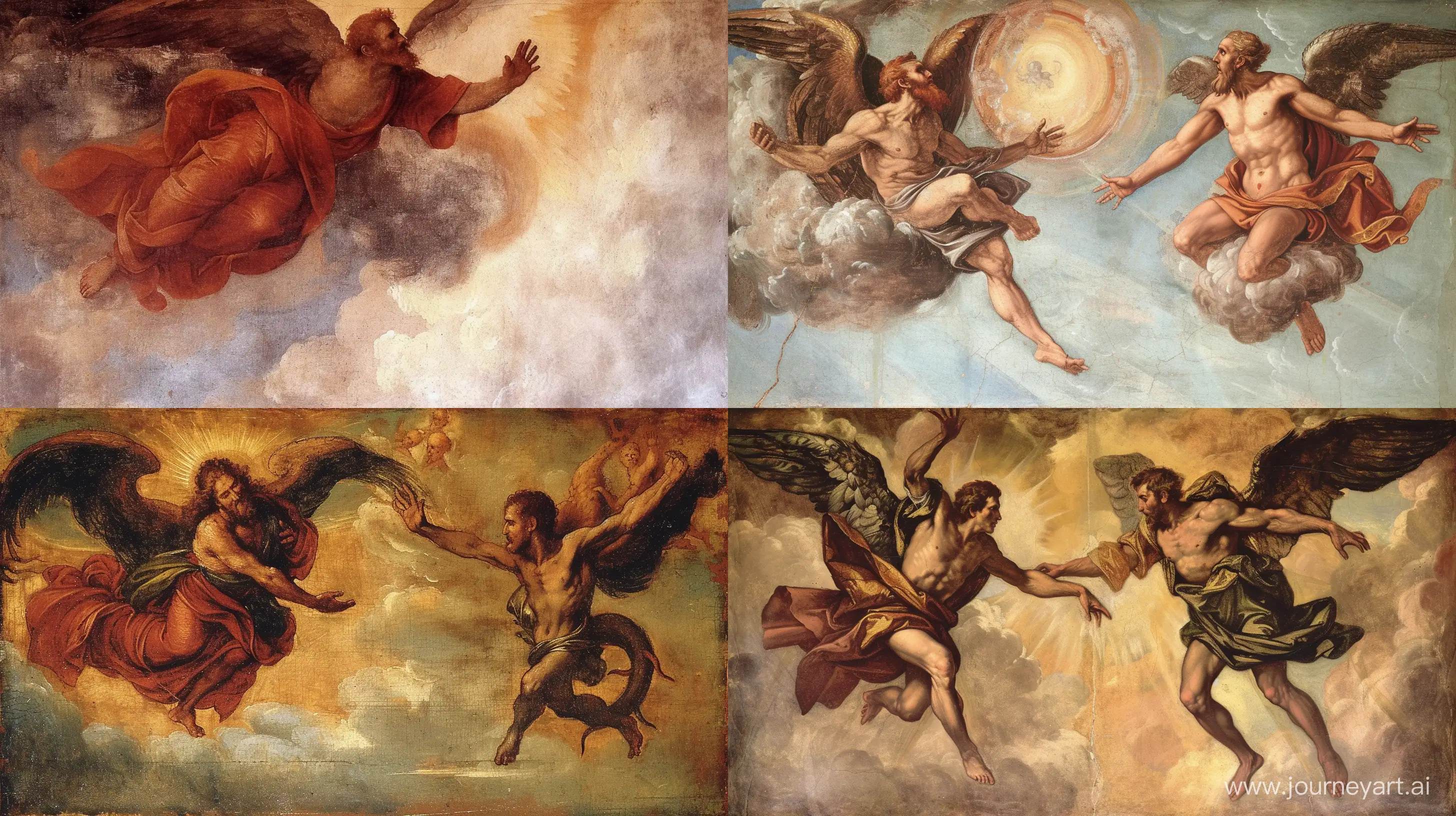 Satan was in heaven before Adam was created, realistic ,Renaissance and Christ era painting style, --ar 16:9 