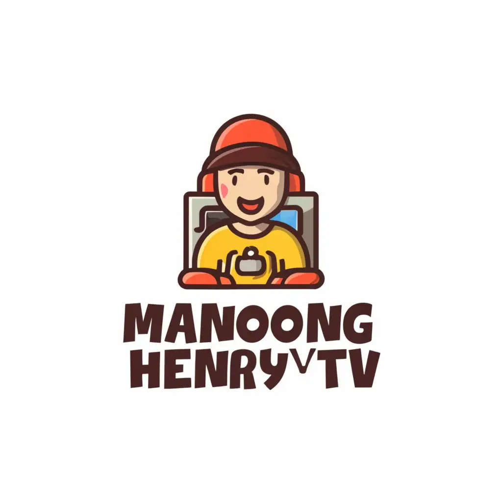 a logo design,with the text "MANONG HENRYTV", main symbol:MAN WITH HAT IN GAMING COMPUTER,Minimalistic,clear background