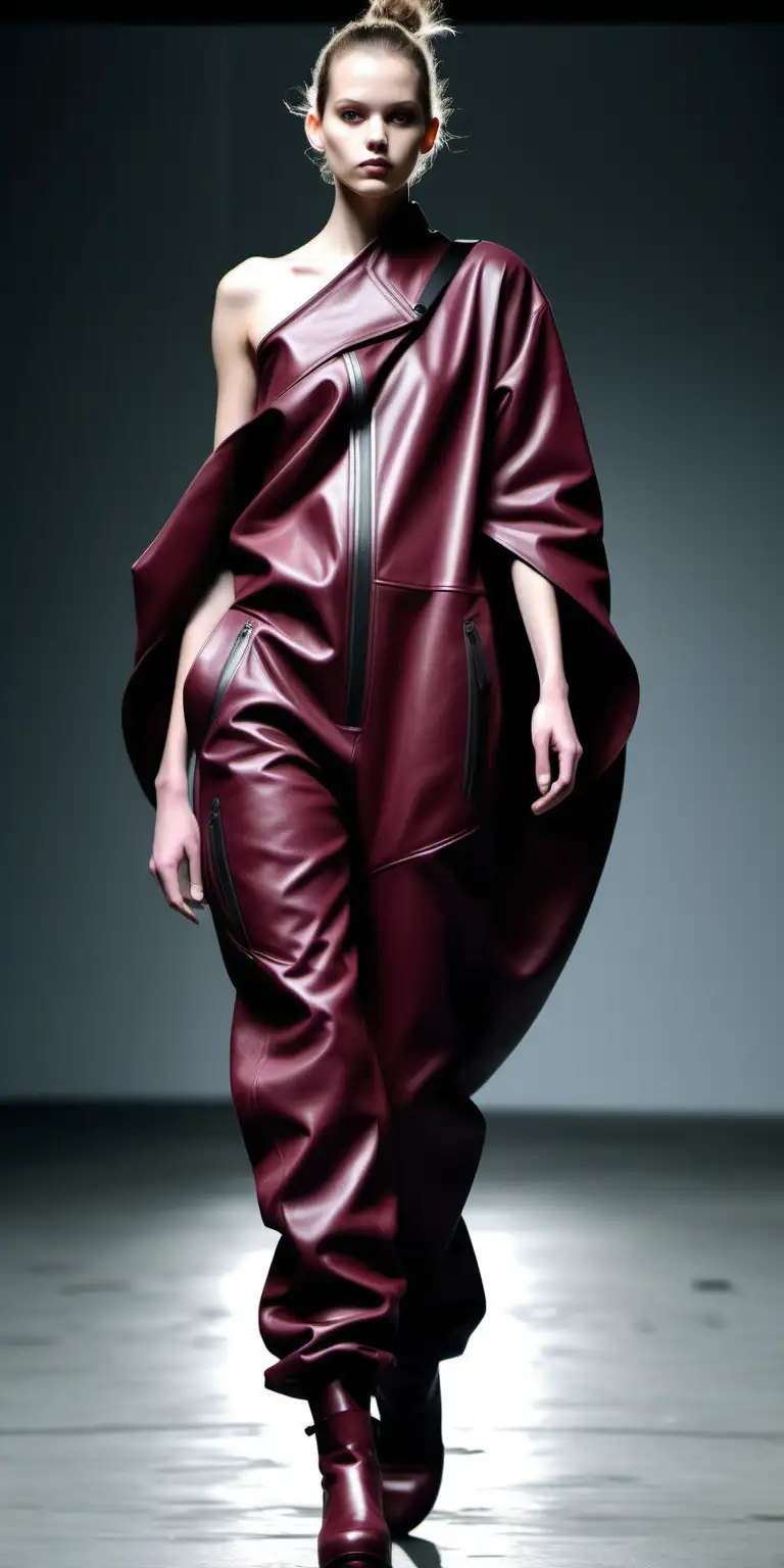 Futuristic Nomadic Fashion Bordeaux Colors Jumpsuit with Oversize Dome Shoulder