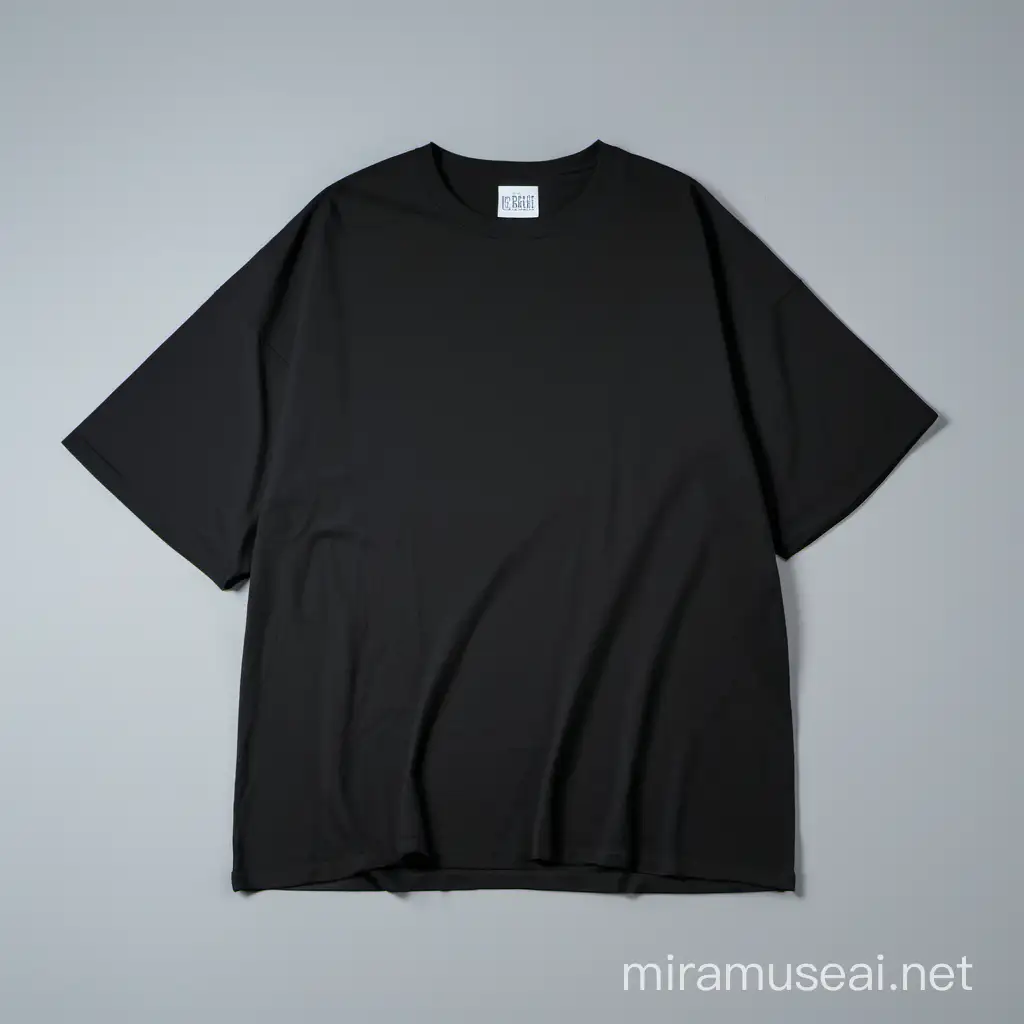 top view of black drop shoulder oversized fit folded t-shirt for a t-shirt brand