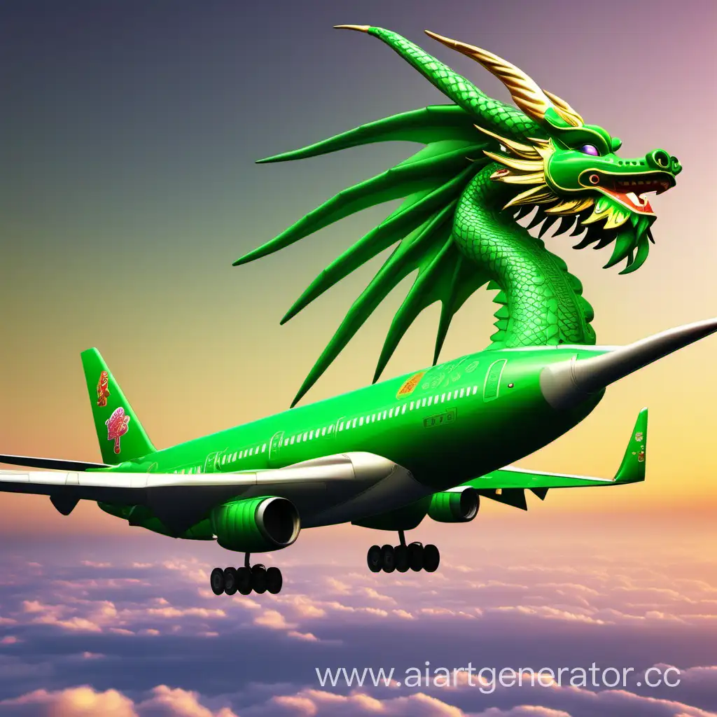 Самолёт Китай Праздник весны 2024 зеленый дракон
