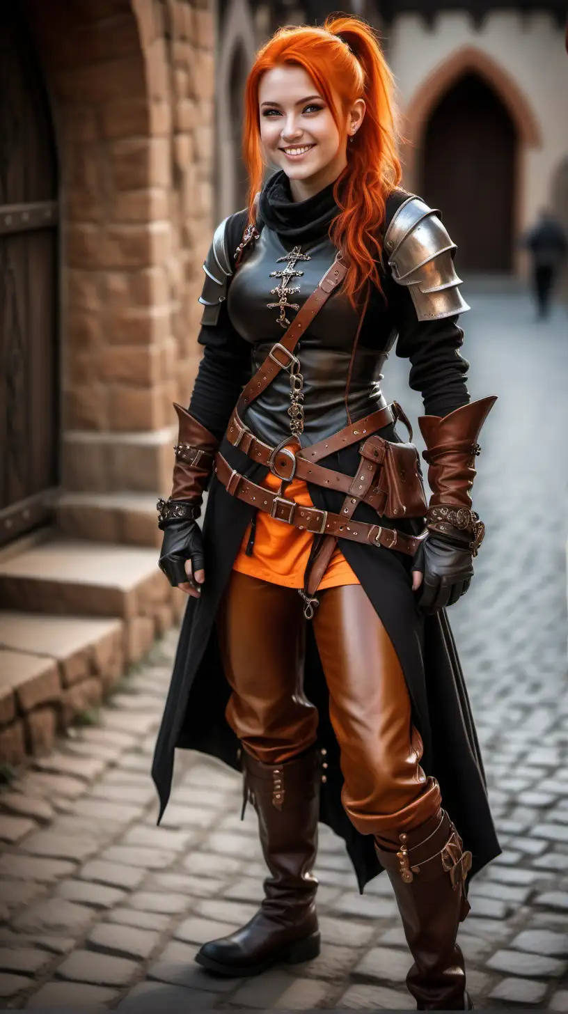 Charming Female Rogue in Medieval Fantasy City