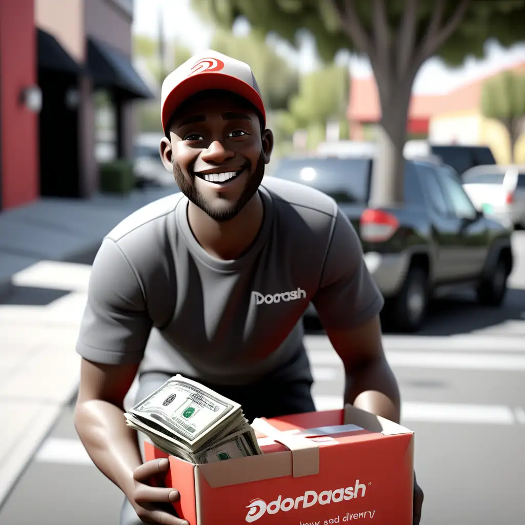 Smiling 30YearOld Doordash Delivery Driver Earning Income Joyfully