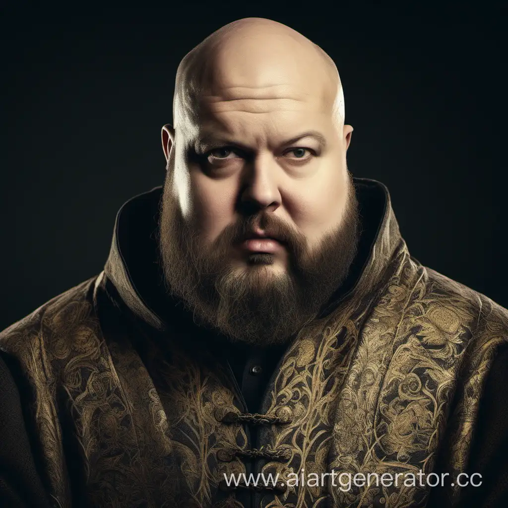 Portrait-of-a-Bald-Chubby-Man-with-a-Beard-in-Medieval-Attire