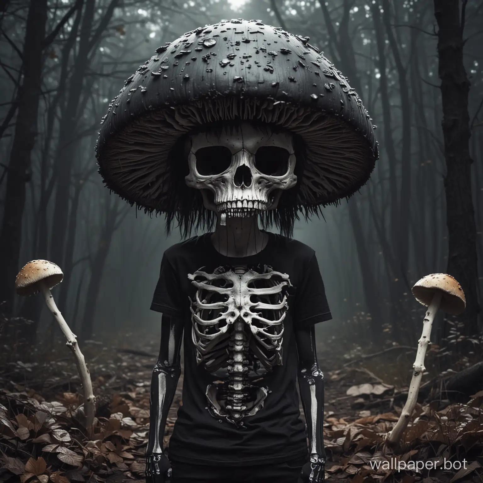 Angsty dead mushroom skeleton emo boy in black gamer guy