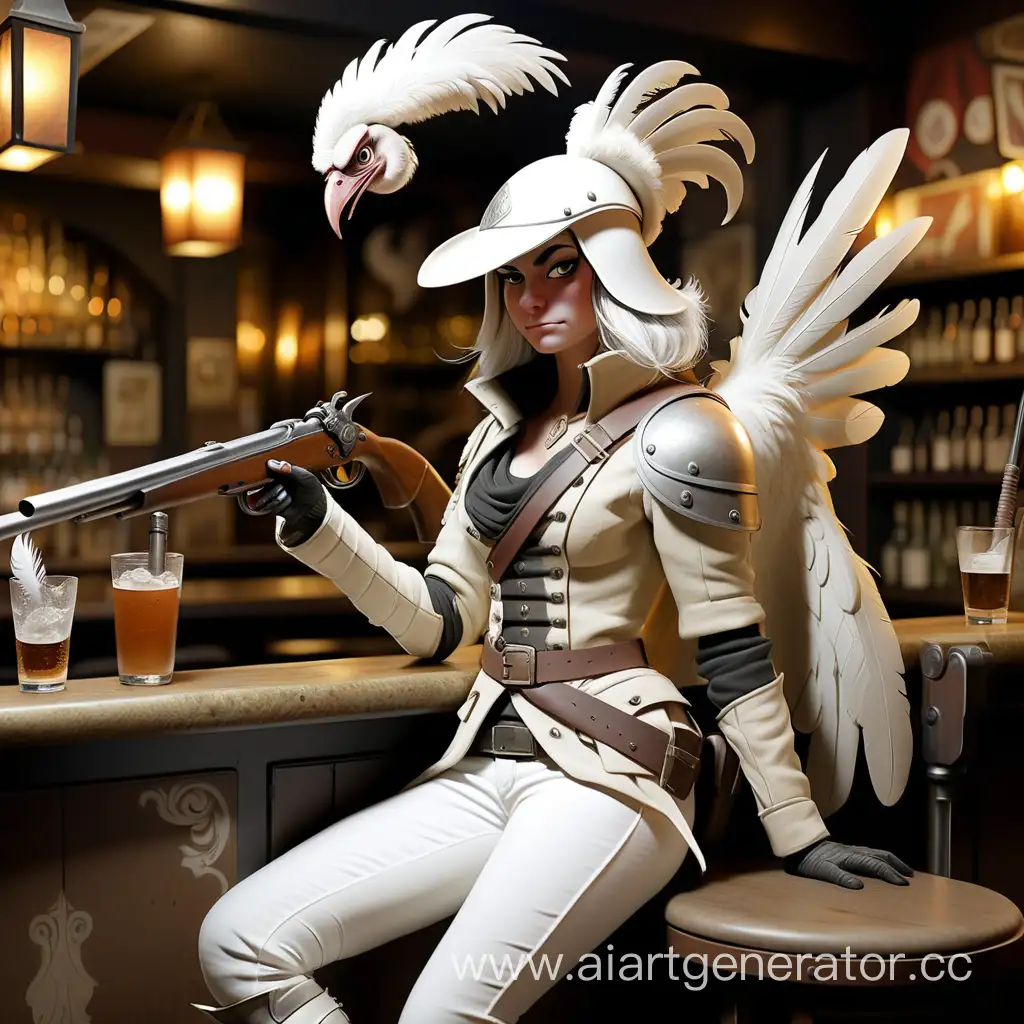 Anthropomorphic-Harpy-Woman-in-Regal-French-Attire-with-Musket-Rifle
