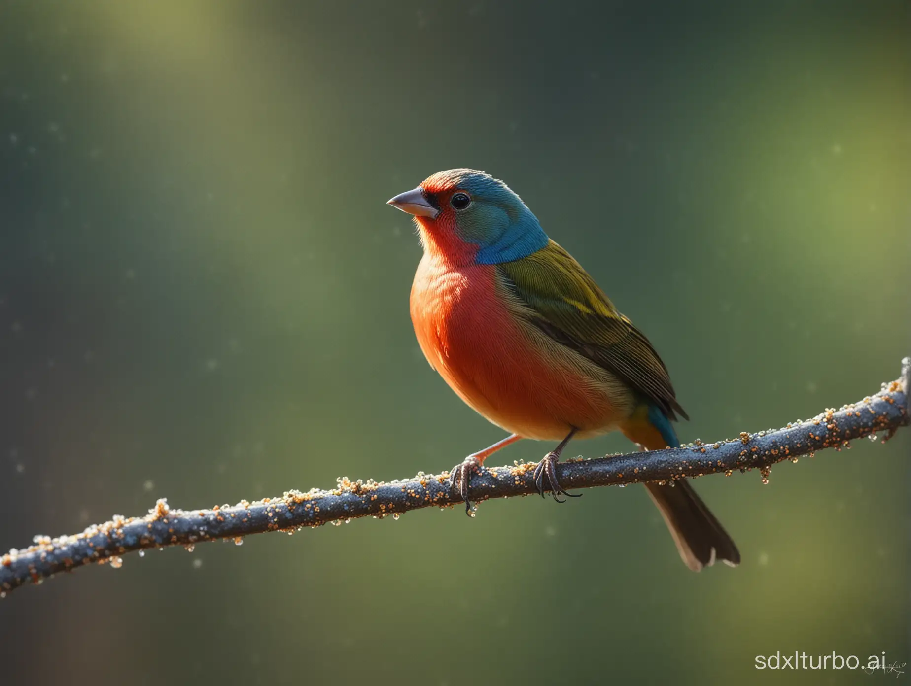 Stylized-Sunny-Painted-Bunting-Bird-in-Dark-Academia-Setting