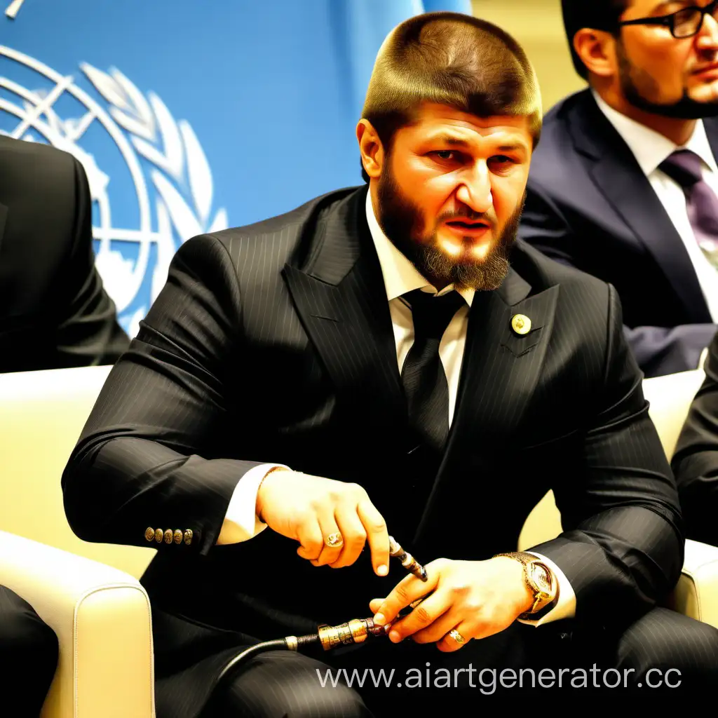 Ramzan-Kadyrov-Relaxing-with-a-Dolce-Gabbana-Suit-and-Hookah-at-the-UN-Assembly