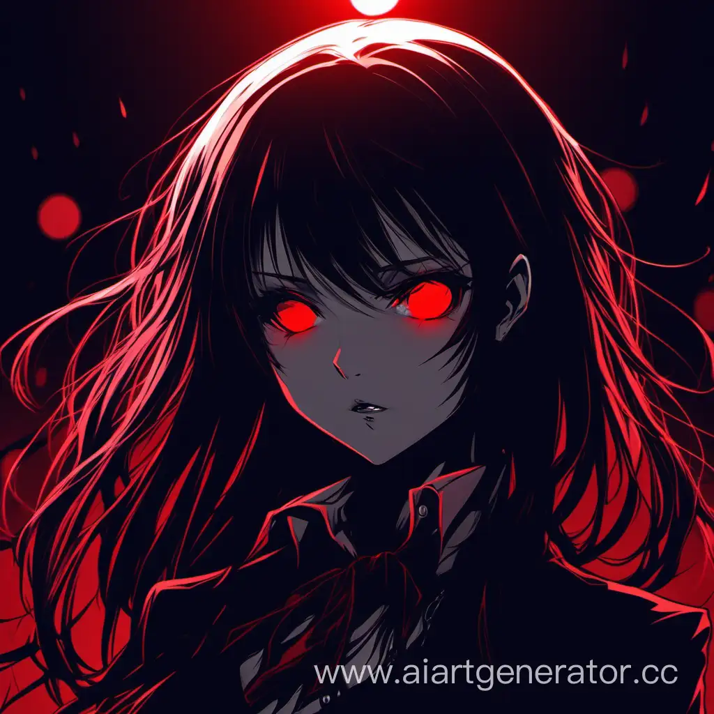 vampire anime girl, red filter, red light, detail shadows, dark atmosphere, detail hair