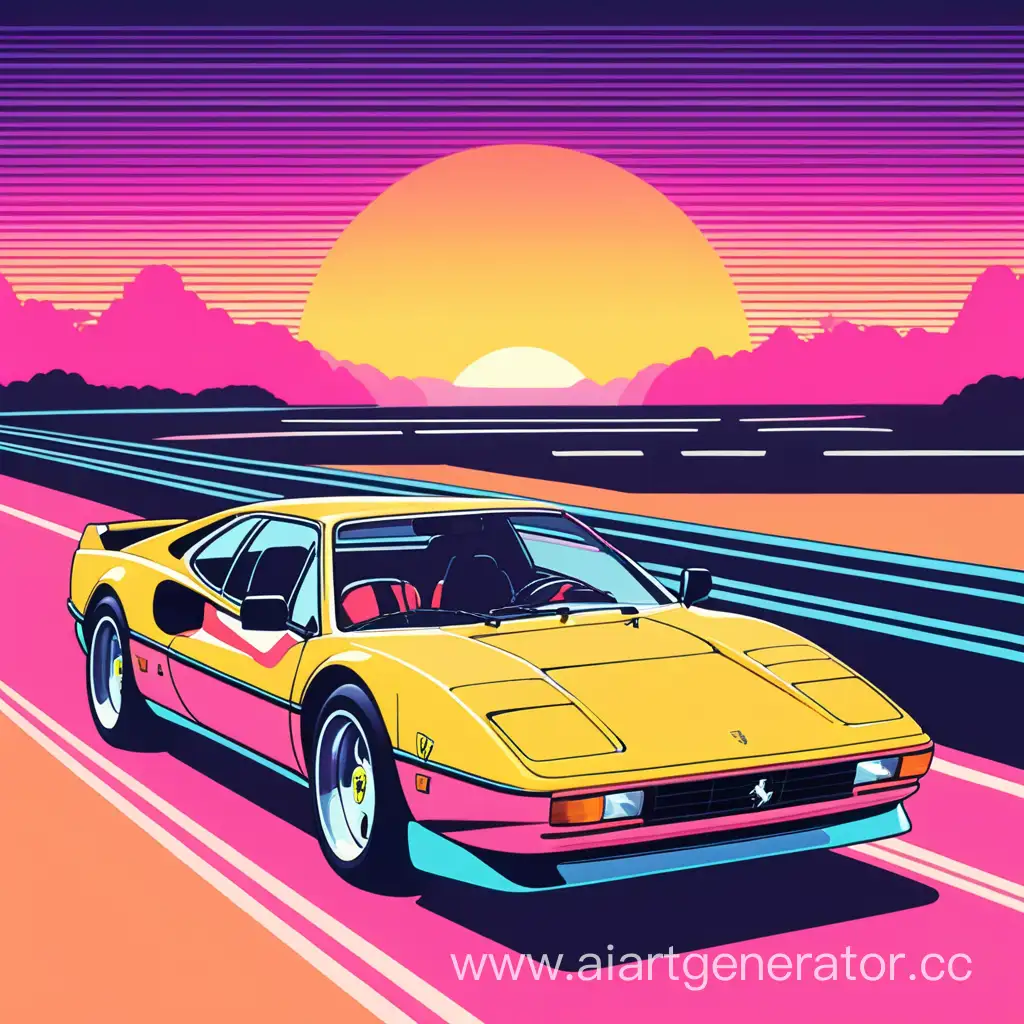 1980s-Retro-Wave-Ferrari-Cruising-on-the-Highway
