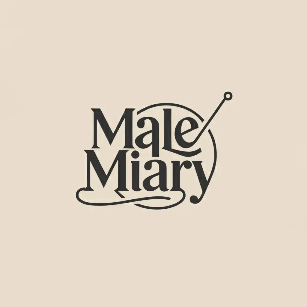 a logo design,with the text "male miary", main symbol:needle, thread, sewing,Minimalistic,clear background
