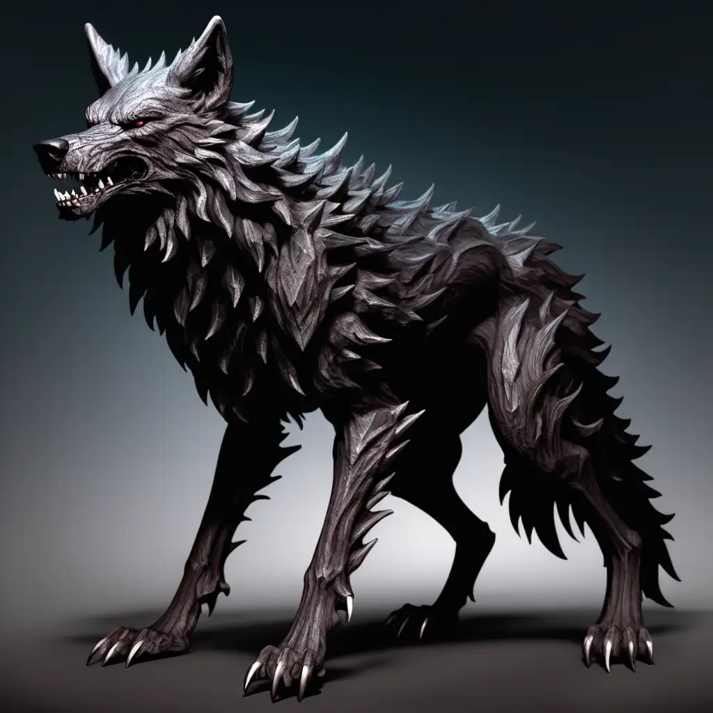 dark fantasy frenzied wolf, full body