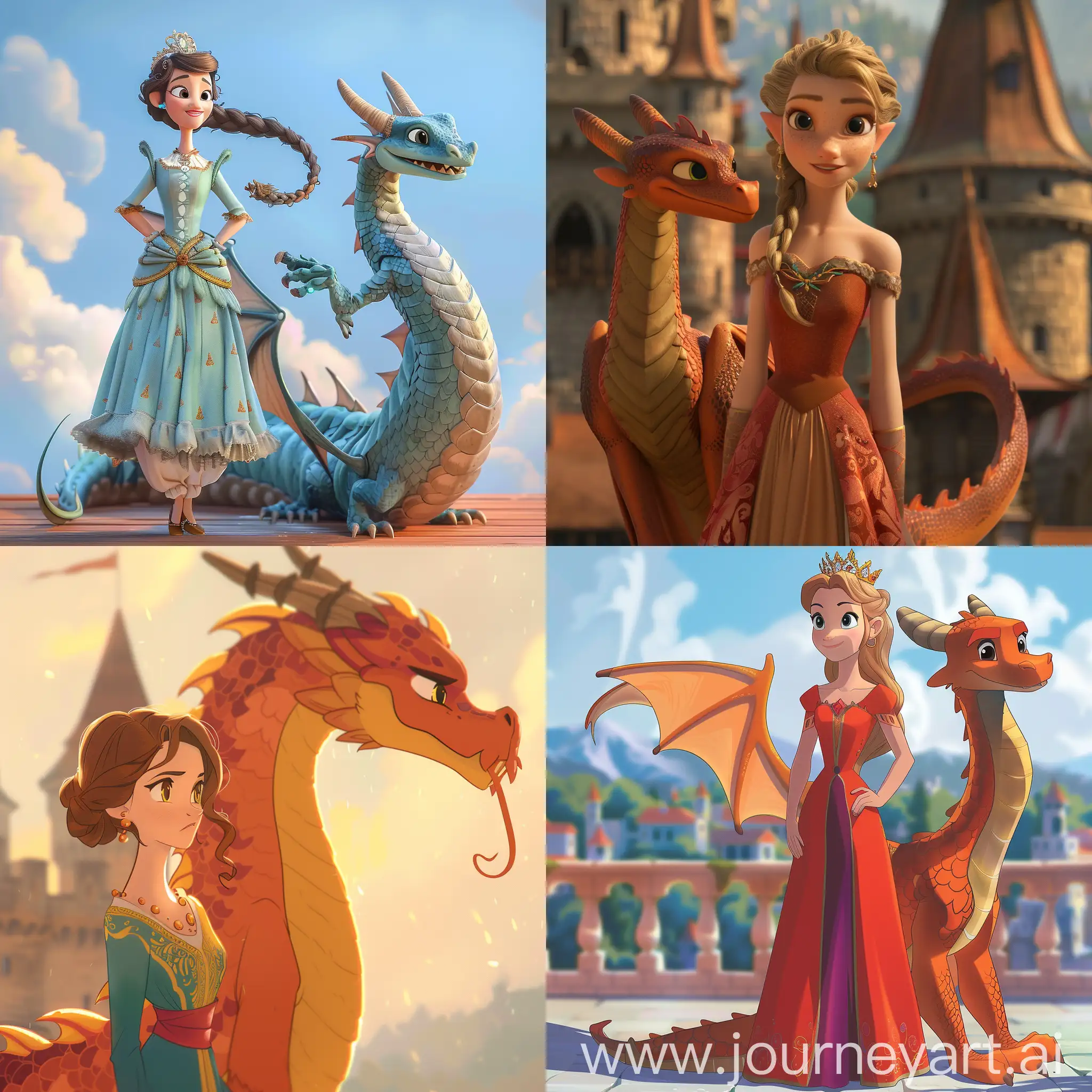 Create a animation of a Princess transformed into a Dragon
