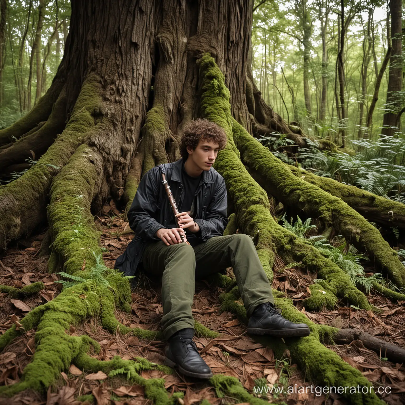 Youthful-Flutist-in-a-Lush-Sunlit-Forest