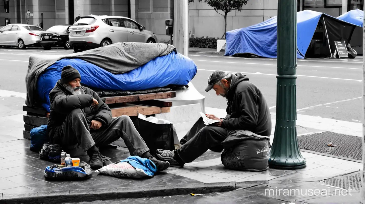 Urban Homeless Individuals in City Setting